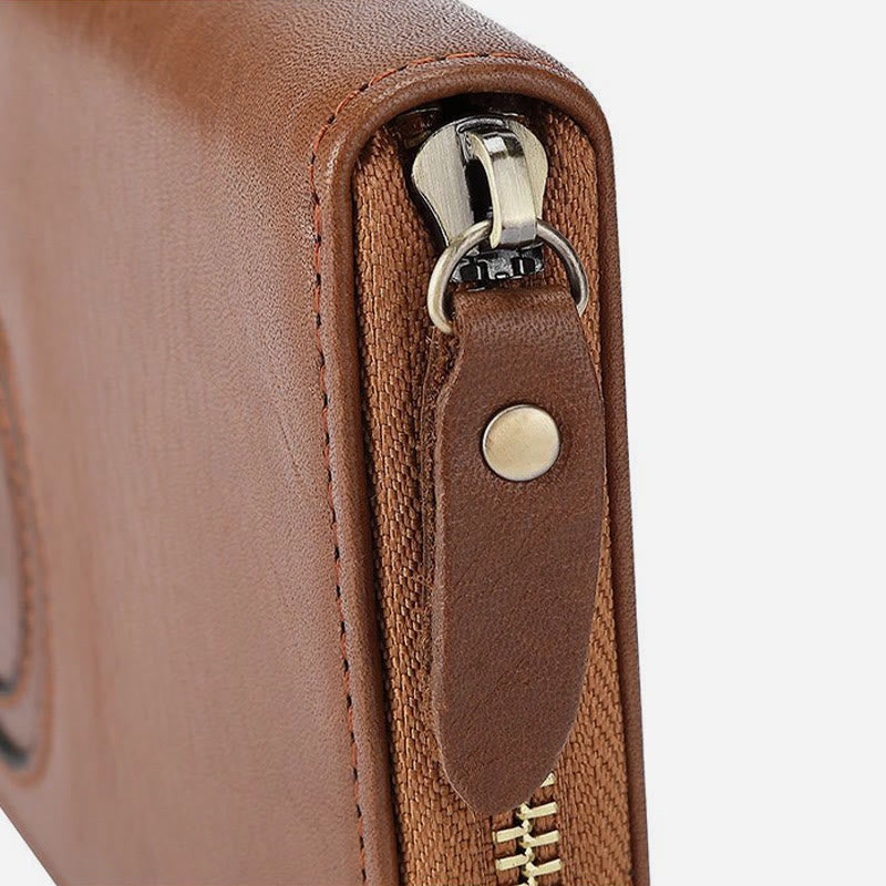 Genuine Leather Wallet For Women Men Solid Color Clutch Bag