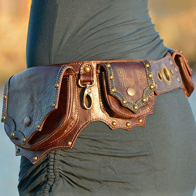 Waist Bag for Women Men Medieval PU Leather Rivets Waist Bag