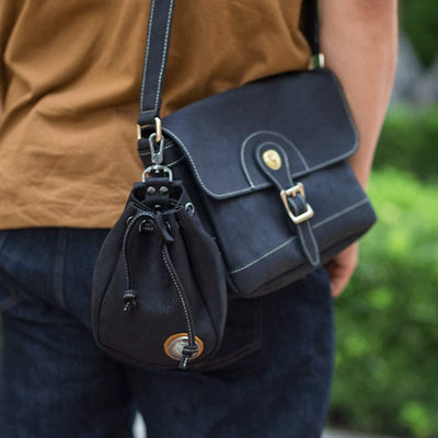 Retro Unisex Waist Pouch Small Drawstring Leather Belt Bag