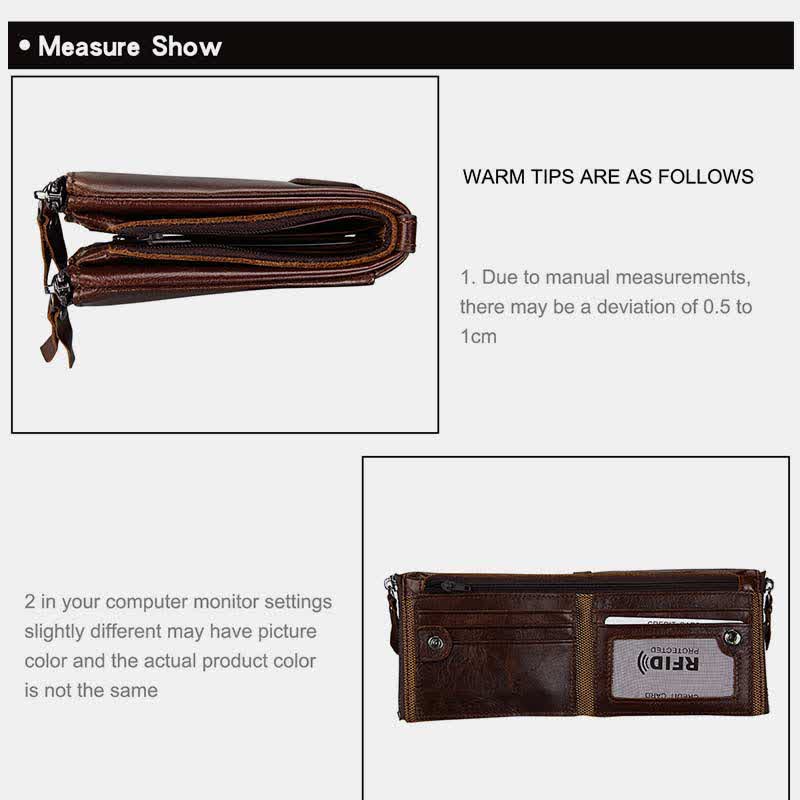 Large Capacity Leather Wallet RFID Blocking Bifold Flip Mens Wallet