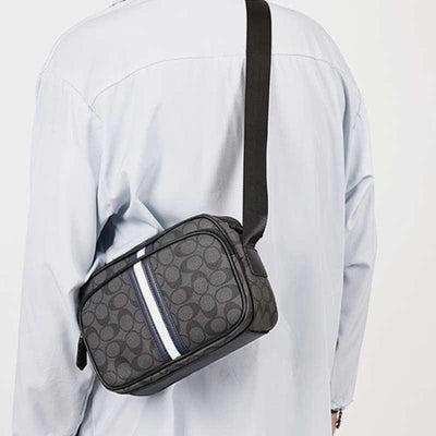 Men Checked Grain Crossbody Purse Waterproof Scratch-proof Classic Shoulder Handbag