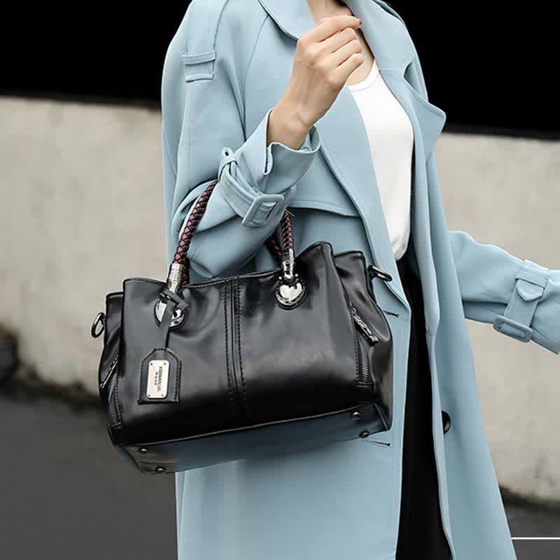 Retro Triple Compartment Woven Top Handle Satchel Handbag Crossbody Bag