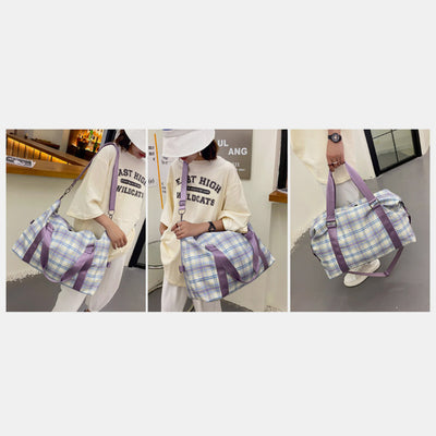 Large Capacity Waterproof Plaid Casual Fitness Travel Handbag