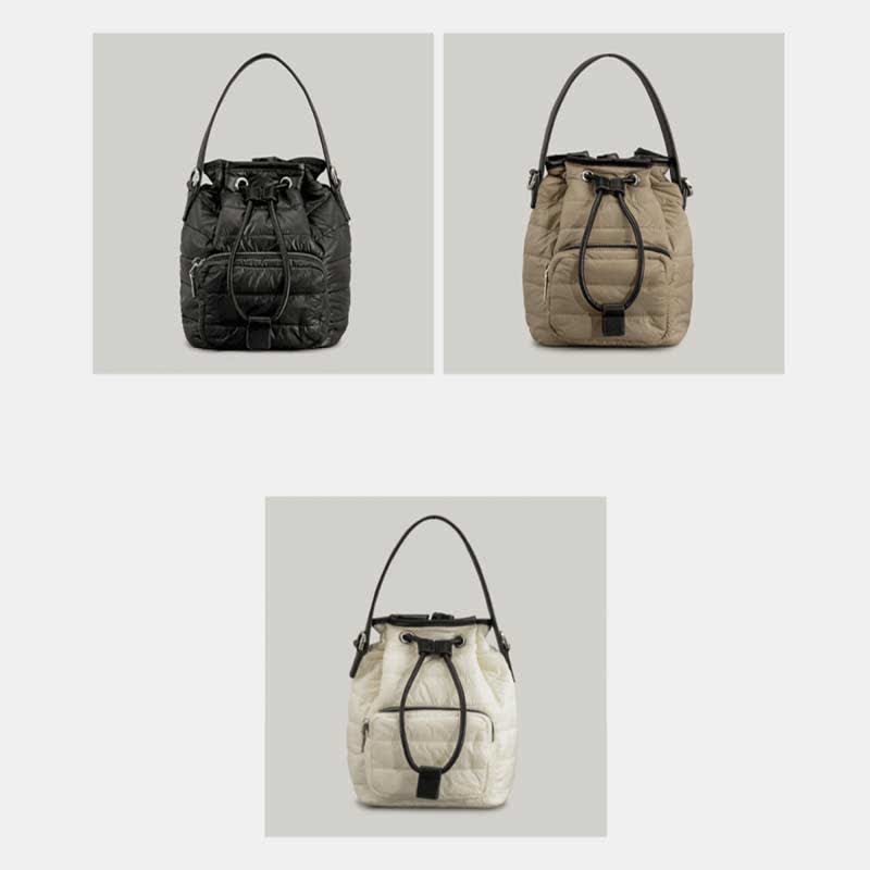 Puffer Drawstring Bucket Bag for Women Down Satchel Quilted Shoulder Bag