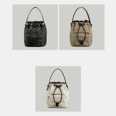Puffer Drawstring Bucket Bag for Women Down Satchel Quilted Shoulder Bag