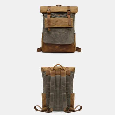 Canvas Leather Backpack Rucksack for College Weekend Travel Fit 15.6 Inch Laptops