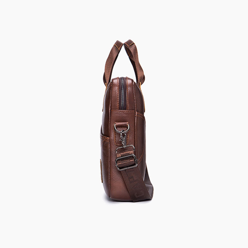 Briefcase For Men Business Solid Color Genuine Leather Crossbody Bag