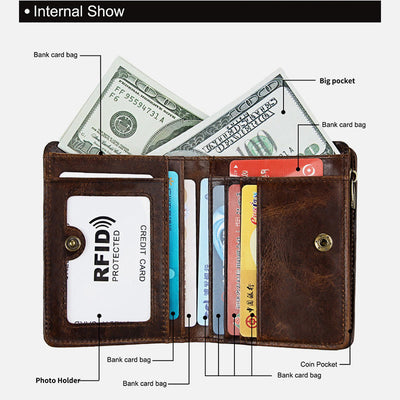 Wallet For Men Short Anti Theft Genuine Leather Retro Card Holder