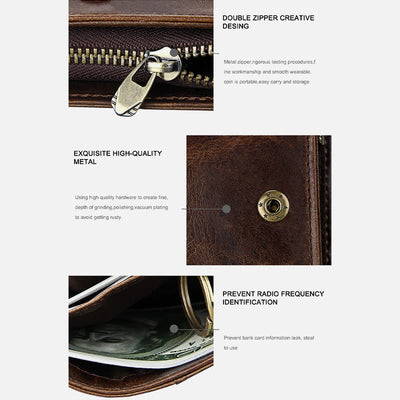 Wallet For Men Short Anti Theft Genuine Leather Retro Card Holder