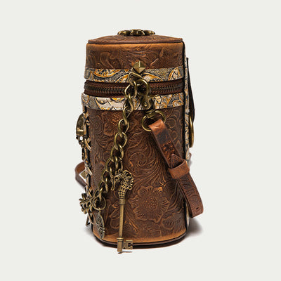 Vintage Crossbody Bag Fancy Skull Design Leather Bucket Bag