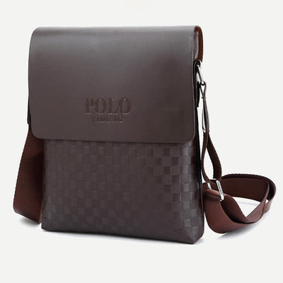 Small Messenger Bag for Men Plaid PU Leather Crossbody Shoulder Bag