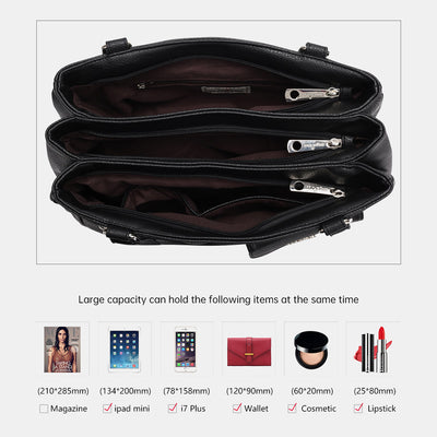 Multi Pockets Faux Leather Shoulder Handbag Large Capacity Tote Bag