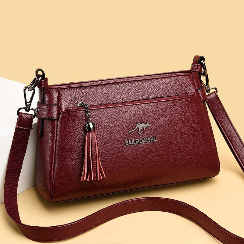 Genuine Leather Crossbody Purse for Women Small Tassel Crossover Shoulder Bag