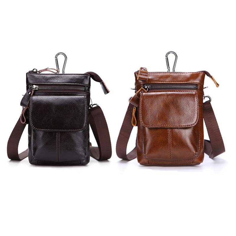 Men's Outdoor Leather Multi-function Waist Bag