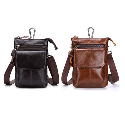 Men's Outdoor Leather Multi-function Waist Bag
