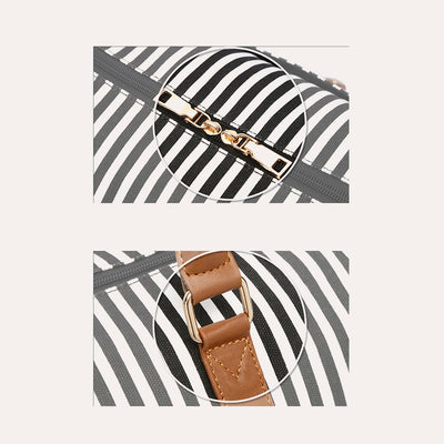 Stripe Canvas Duffel Bag Handbag Weekender Bag with Luggage Sleeve