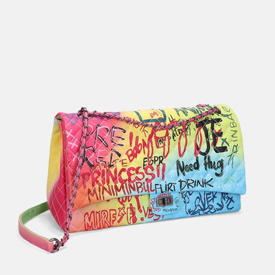 Large Crossbody Purse for Women Graffiti Quilted Handbag Shoulder Bag