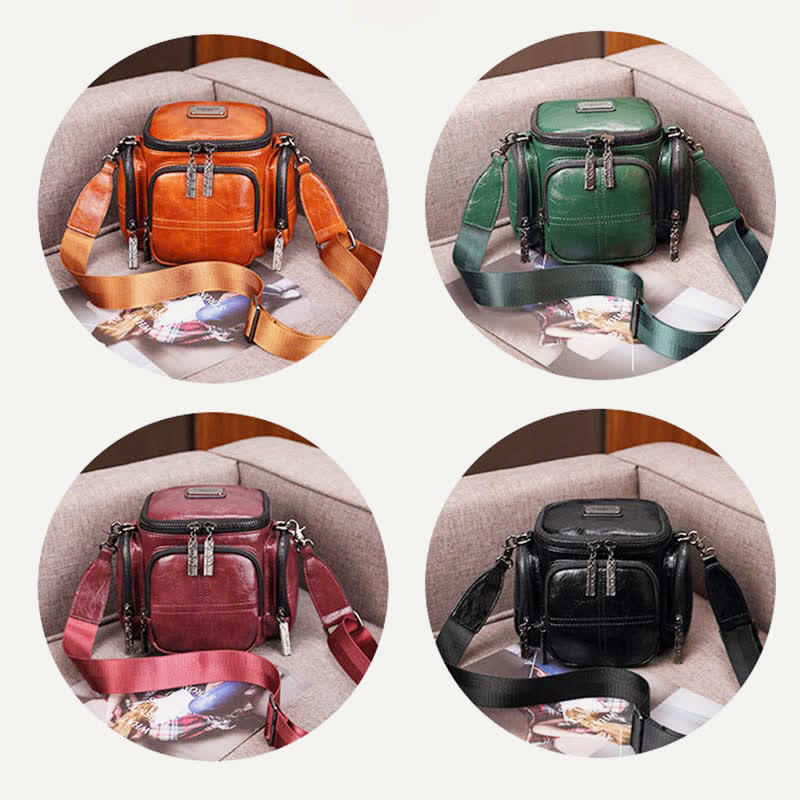 Retro Small Camera Bag for Women Oil Wax Leather Crossbody Purse