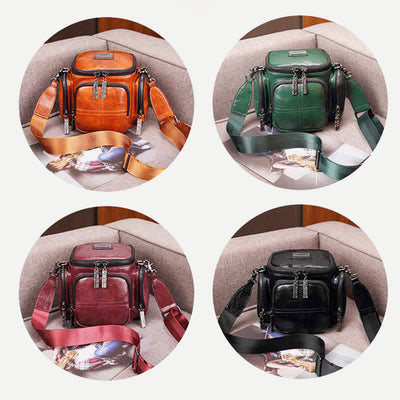 Retro Small Camera Bag for Women Oil Wax Leather Crossbody Purse