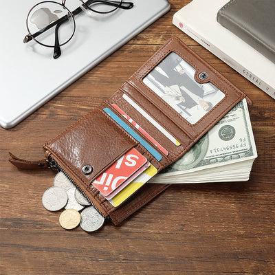 Genuine Leather RFID Wallet For Men Minimalist Large Retro Purse