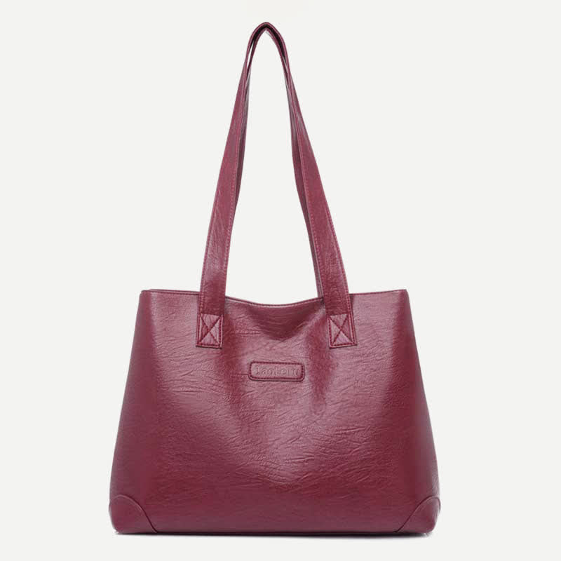 Women's Double Compartment Soft Faux Leather Tote Handbag Shoulder Bag Purse