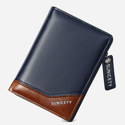 Mens Bifold Wallet Retro RFID Credit Card Holder with Zipper Pocket