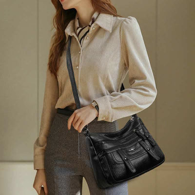 Crossbody Bag for Women Multi-Pocket Soft Leather Zipper Pocket Shoulder Purse