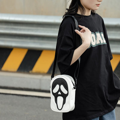 Crossbody Bag For Party Funny Ghost Skull Pattern Leather Pack