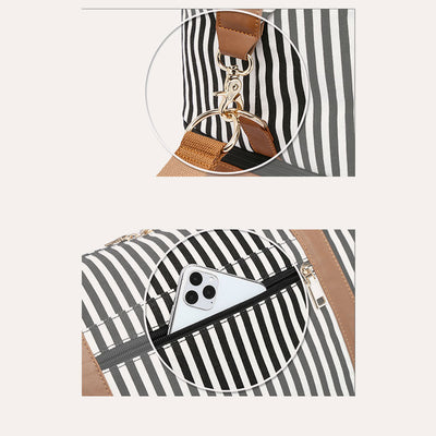 Stripe Canvas Duffel Bag Handbag Weekender Bag with Luggage Sleeve