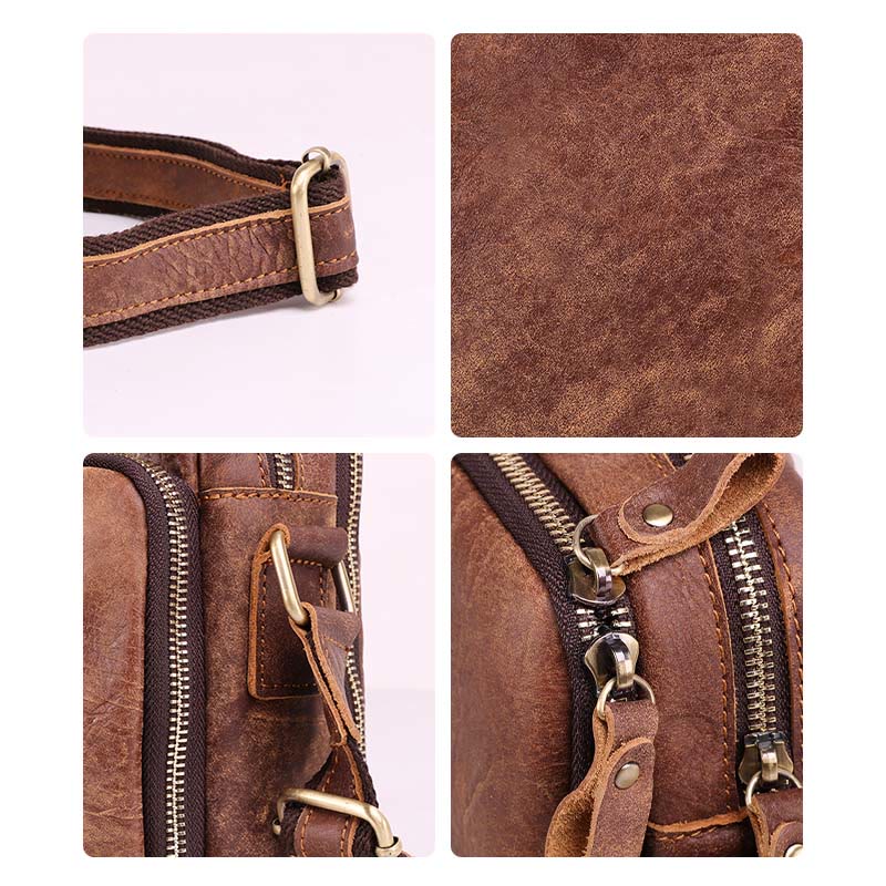 Men's Genuine Leather Triple Zip Classic Crossbody Bag