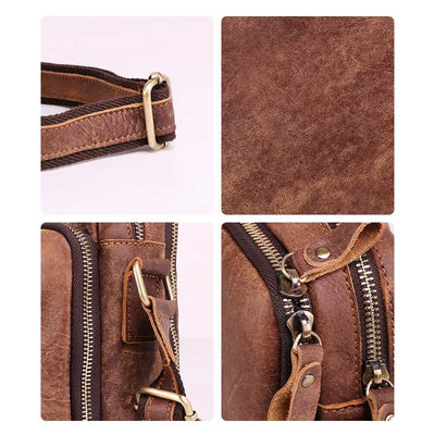 Men's Genuine Leather Triple Zip Classic Crossbody Bag