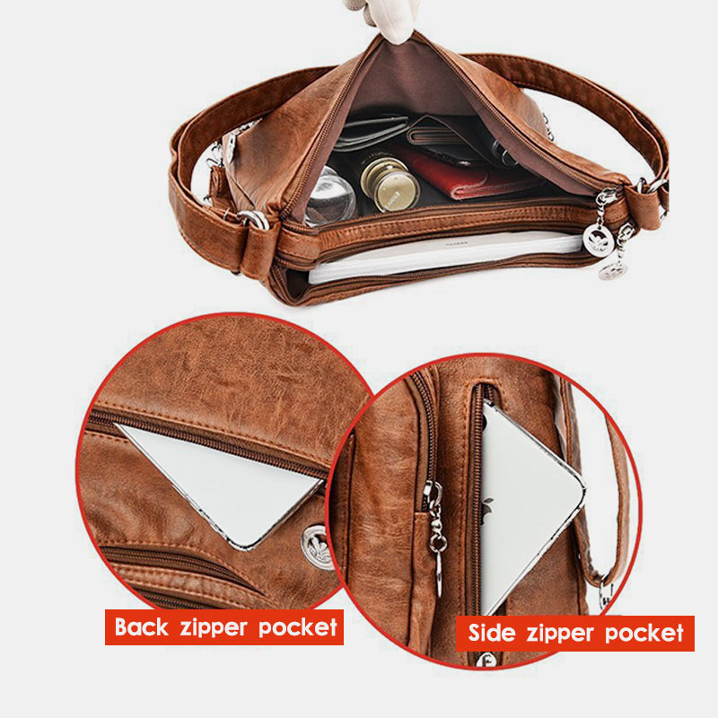 Multi-Pocket Large Capacity Leather Vintage Bag Tote Bag