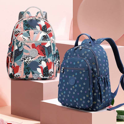 Backpack for Women Waterproof Multi-Compartment Printing Casual Nylon Lightweight Schoolbag