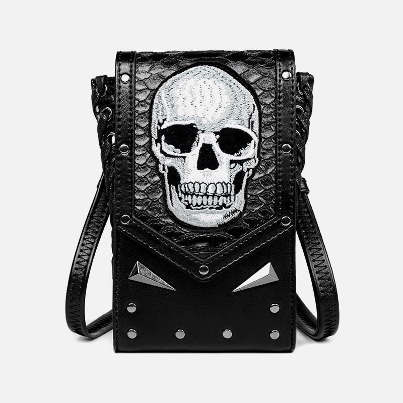 Faux Leather Skull Phone Bag  Waist Pack Punk Style Crossbody Purse