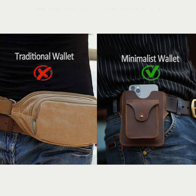 Outdoor Leather Retro Solid Color 7.2 Inch Cell Phone Belt Bag