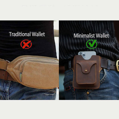 Outdoor Leather Retro Solid Color 7.2 Inch Cell Phone Belt Bag