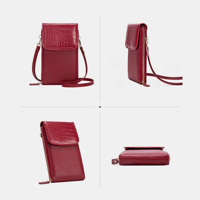 Womens Slim Lightweight Leather Crossbody Phone Bag Credit Card Holder
