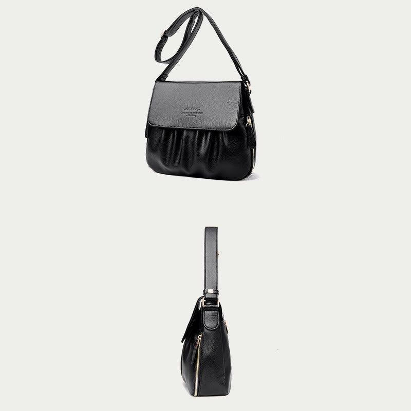 Leisure Crossbody Bag For Women Pleated Style Lightweight Leather Bag