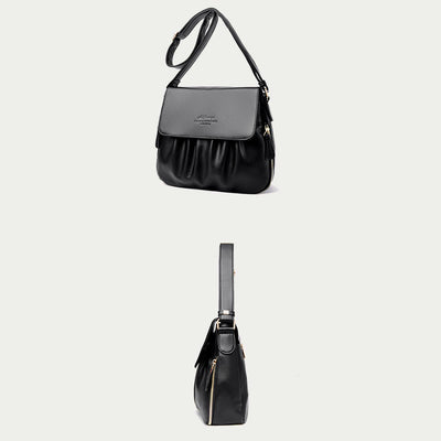Leisure Crossbody Bag For Women Pleated Style Lightweight Leather Bag
