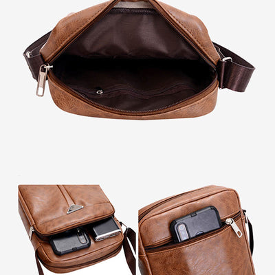 Small Crossbody Purse for Men Retro Vegan Leather Messenger Pack Bag