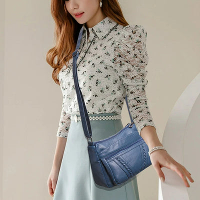 Multi-Compartment Crossbody Bag For Women Faux Leather Soft Purse