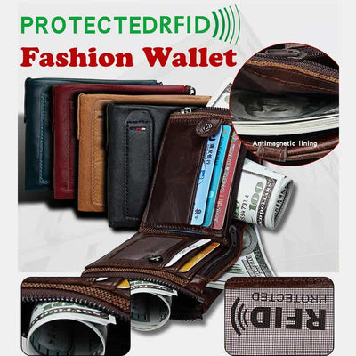 Large Capacity Leather Wallet RFID Blocking Bifold Flip Mens Wallet