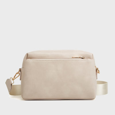 Triple Zip Small Crossbody Bag Faux Leather Casual Handbag Camera Purse