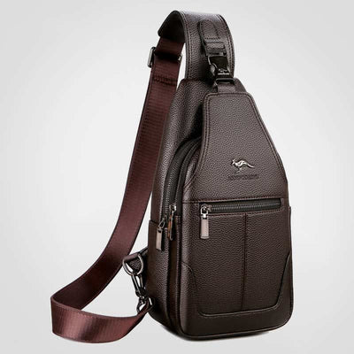 Multiple Pockets Leather Sling Chest Bag for Men with USB Charging Port