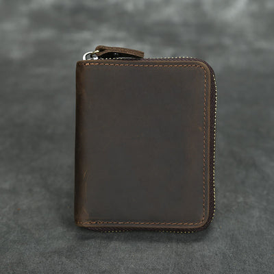 Retro Leather Wallet Multifunctional Small Zipper Purse For Men
