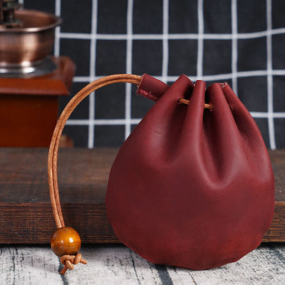 Leather Drawstring Pouch Retro Coin Purse Wallet for Women Men