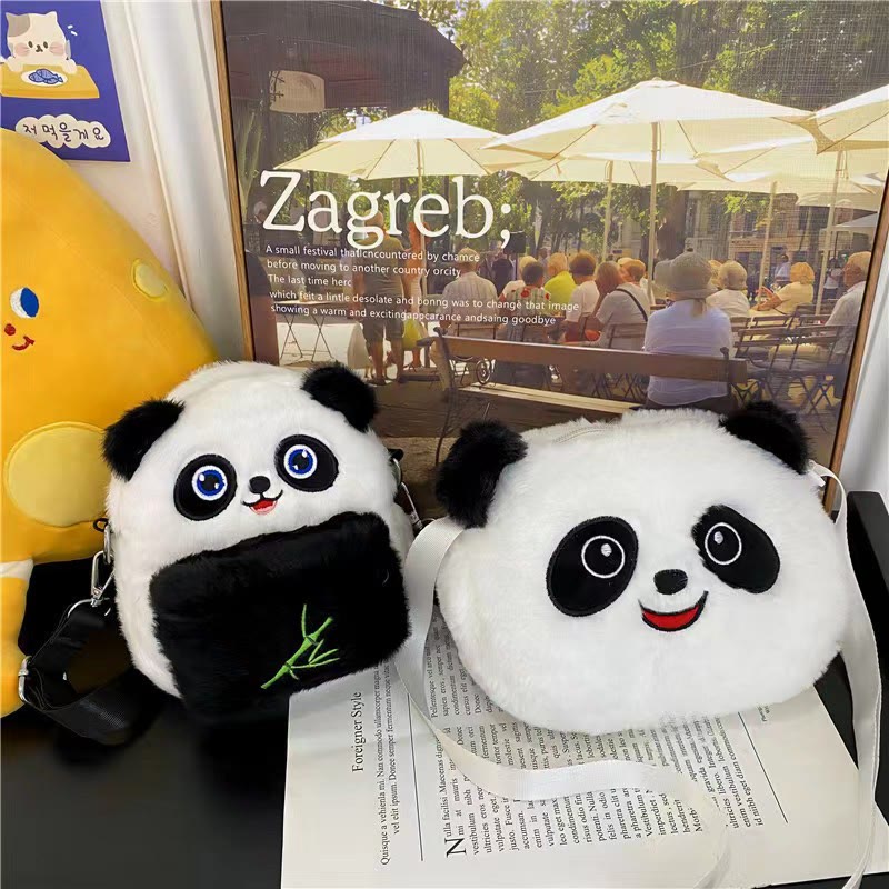 Cute Cartoon Panda Crossbody Bag Plush Toy Shoulder Bag