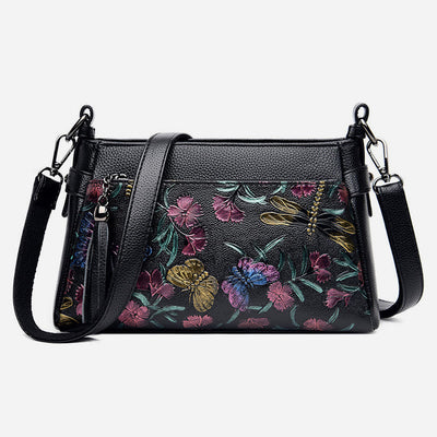 Blooming Floral Crossbody Bag For Women Dragonfly Print Tassel Purse