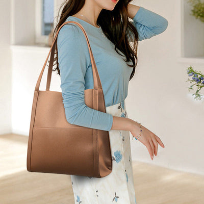 Women Minimalist Tote Classic Genuine Leather Large Underarm Bag