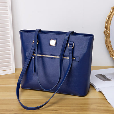 Retro Shoulder Bag For Women Plaid Color Large Leather Tote